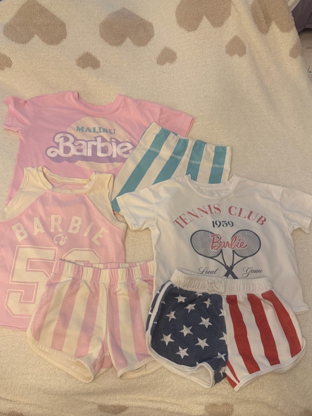 Toddler Barbie Outfit Matching Sets x3 Pink Blue American Flag Play Condition